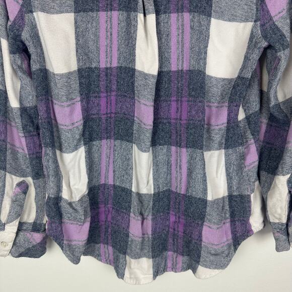 Caffe Marrakesh Womens Long Sleeve Button-Up Soft Grey/Purple Plaid Shirt Small - Picture 8 of 11